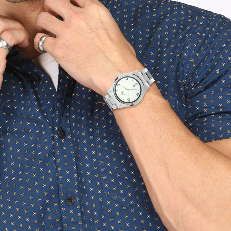  Titan Silver Dial Silver Strap Analog Watch For Men