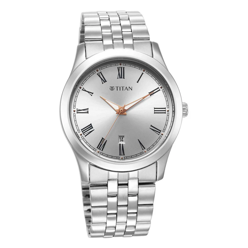 Titan Silver White Urban Silver White Dial Metal Strap Watch
