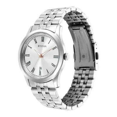 Titan Silver White Urban Silver White Dial Metal Strap Watch