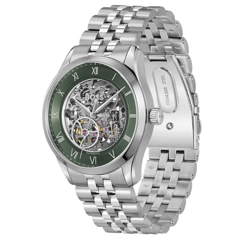 BOSS Principle Skeleton Mech-Automatic Green Round Dial Men's Watch