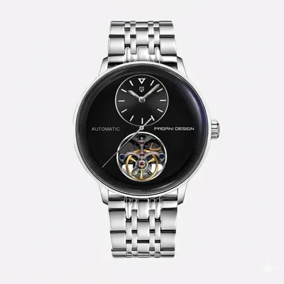 Pagani Design Black Dial Tourbillon Stainless Steel Men's Watch