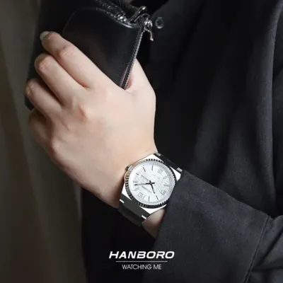 HANBORO-014-2 Ultra-Thin Quartz Men’s White dial Watch