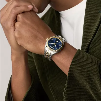 Fossil Campbell Blue Dial 42mm 2 tone Men's Watch - FS6141