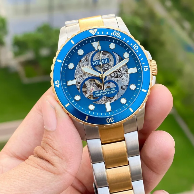 Fossil FB-01 Automatic Skeleton Blue Dial Men's Watch