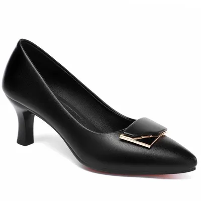 Mid-heel Soft Leather Pump Shoes
