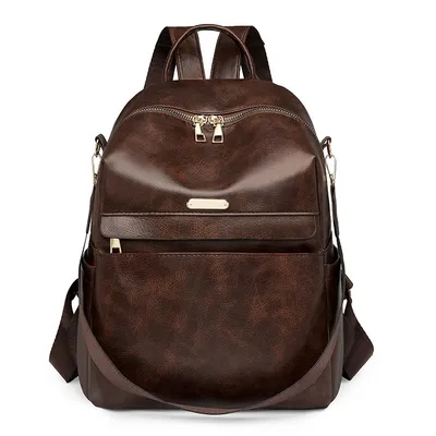 Large-Capacity Soft Leather Backpack