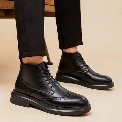  Men's Winter Mid-top British-style fleece-lined Warm Leather Boots 