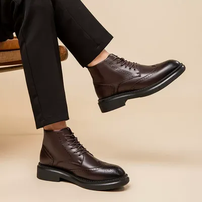  Men's Winter Mid-top British-style fleece-lined Warm Leather Boots 