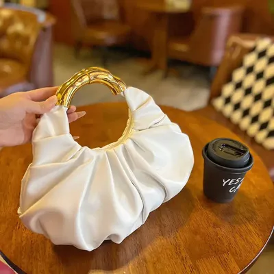 PLEATED DESIGN ASYMMETRICAL METAL TOP-HANDBAG