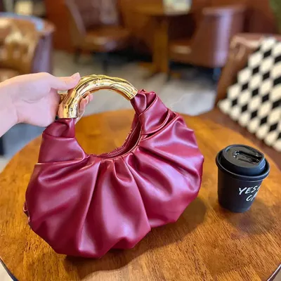 PLEATED DESIGN ASYMMETRICAL METAL TOP-HANDBAG