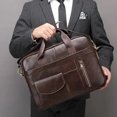 Men's Leather Briefcase Vintage Office Bag