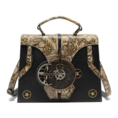 Vintage Style Embossed Genuine Leather Handheld Bag