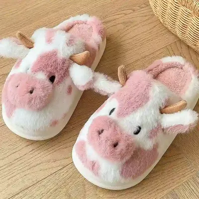 Dairy Cow Soft Cotton Slippers with Padding for Warmth