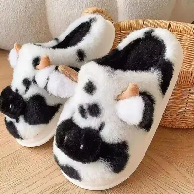 Dairy Cow Soft Cotton Slippers with Padding for Warmth
