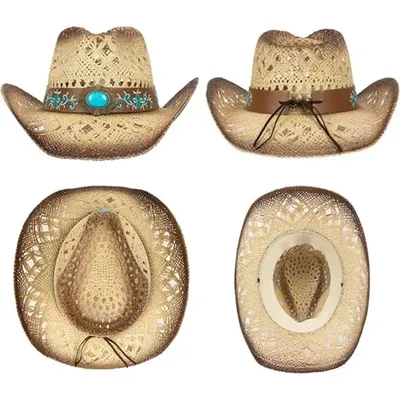 Cowboy Straw Hat for Women Men Beach Travel