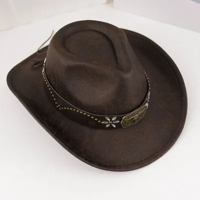 Bull BUCKLE RIVET LEATHER BELT WIDE BRIM SUEDE COWBOY HAT
