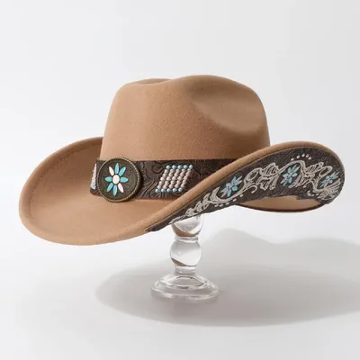 Western Ethnic Style Wool Felt Cowboy Hat cap