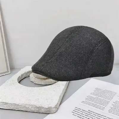 Spring and autumn herringbone pattern forward cap for men 