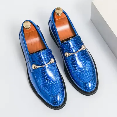 Durable Blue Gold Pointed Toe Men's Dress Shoe