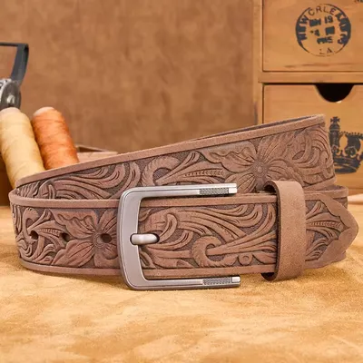 Vintage Embossed Genuine Leather Belt