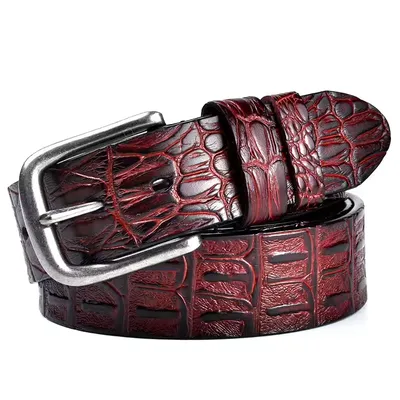 Mens Genuine Leather Cowhide Crocodile Pattern Retro Pin Buckle Belt