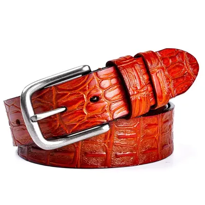 Mens Genuine Leather Cowhide Crocodile Pattern Retro Pin Buckle Belt