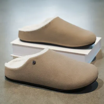 Cross-border bestseller: Fleece-lined retro slip-on anti-slip slippers,