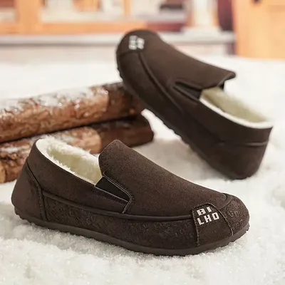 Men's winter fleece-lined warm slip-on shoes