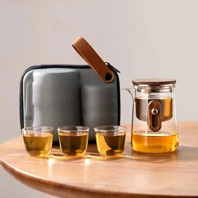 Portable 3-Piece High Borosilicate Glass Tea Cup Set