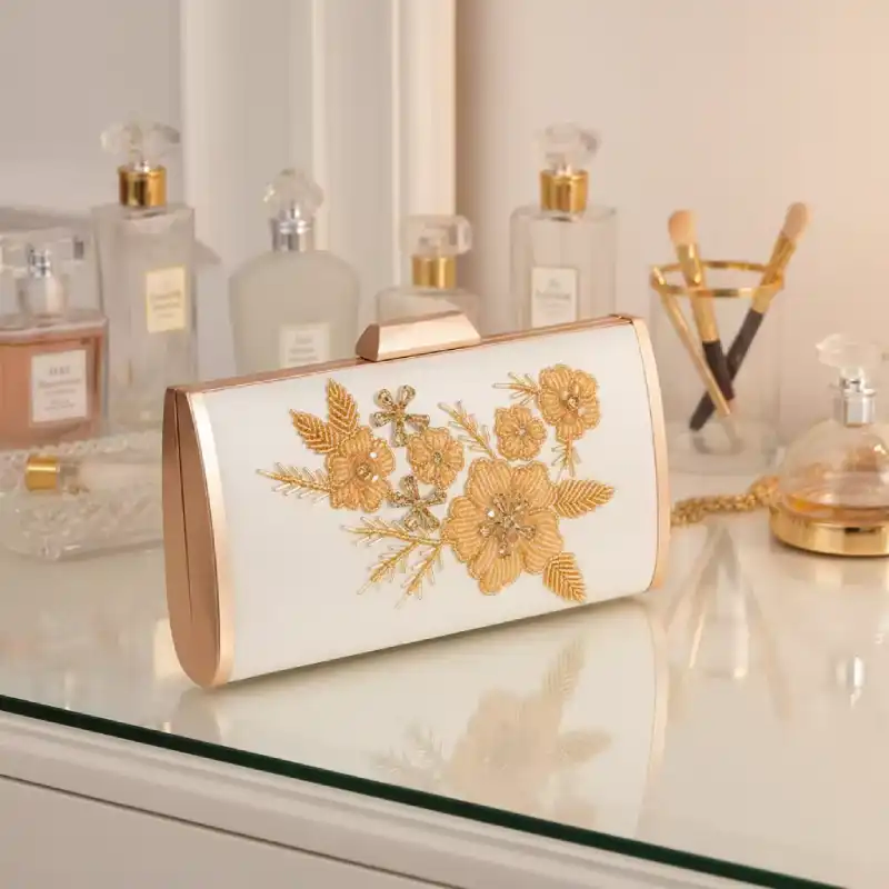 HANDMADE EMBROIDERED SILK FLORAL CLUTCH BAG