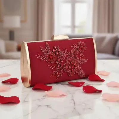 HANDMADE EMBROIDERED SILK FLORAL CLUTCH BAG