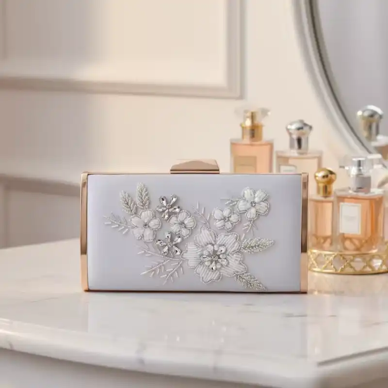 HANDMADE EMBROIDERED SILK FLORAL CLUTCH BAG