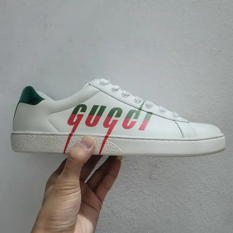 GUCCI NEW ACE LOGO-PRINT LEATHER SNEAKER WHITE/RED/GREEN  1:1