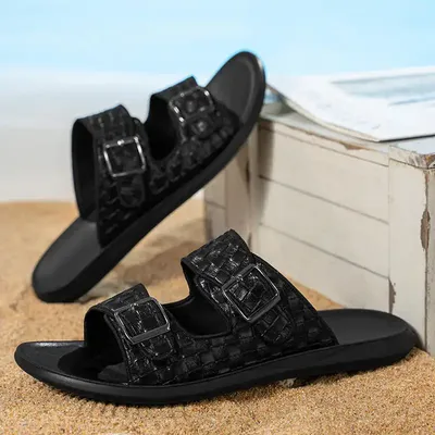 VERSATILE DOUBLE-BUCKLE WOVEN TEXTURE SANDALS