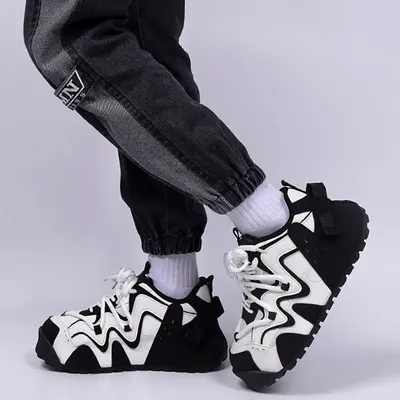 SYNTHETIC LEATHER THICK SOLE WALKING SHOES 
