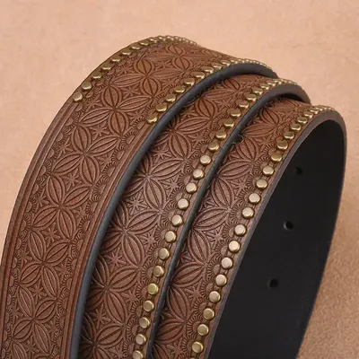 MEN'S EMBOSSED COWHIDE LEATHER BELT