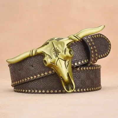 MEN'S EMBOSSED COWHIDE LEATHER BELT