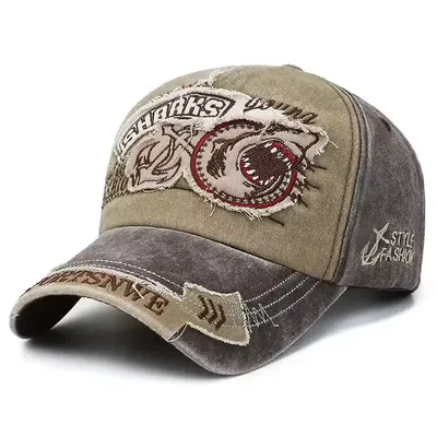 SHARK EMBROIDERY COTTON CAP  