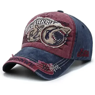 SHARK EMBROIDERY COTTON CAP  
