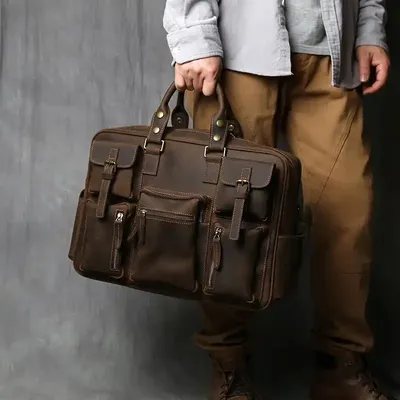 COWHIDE LEATHER COMPUTER SHOULDER BAG