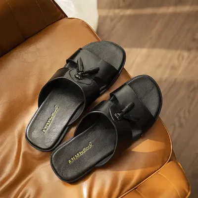 COWHIDE LEATHER SLIPPERS
