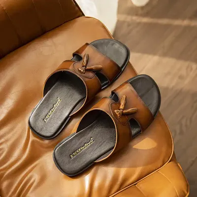 COWHIDE LEATHER SLIPPERS