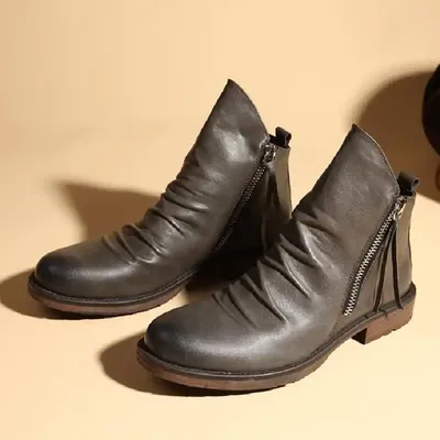 ZIPPER FASHION LEATHER BOOTS