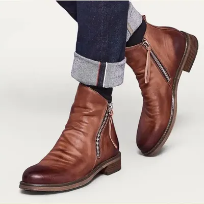 ZIPPER FASHION LEATHER BOOTS