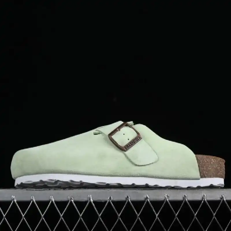 BIRKENSTOCK BOSTON SUEDE CLOGS GREEN TEA
