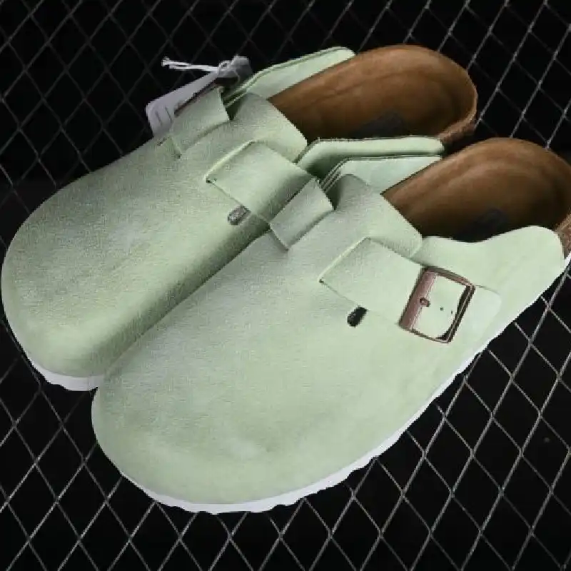 BIRKENSTOCK BOSTON SUEDE CLOGS GREEN TEA