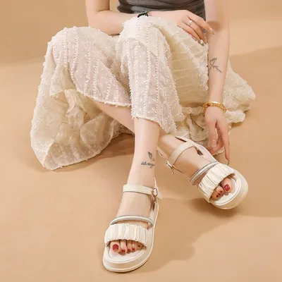  Rhinestone Pleated Slippers