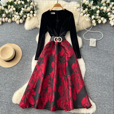 Velvet long-sleeved Patchwork Dress