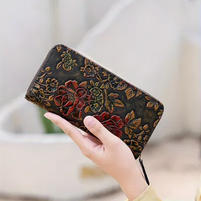 Leather Carved Women's Wallet