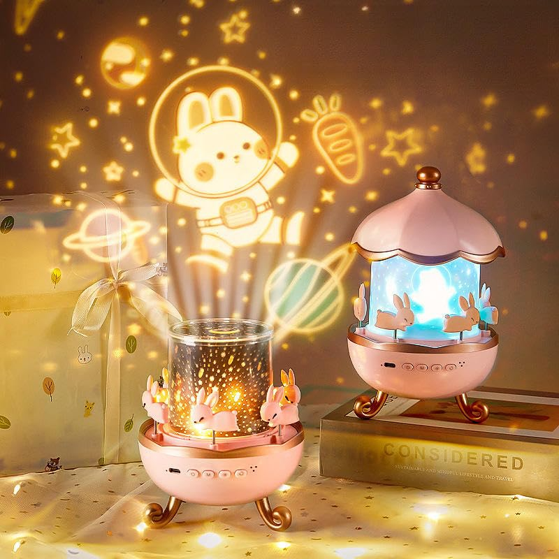 Rotatable Rabbit Night Lamp for Kids Room Decor (Bunny Night Light)